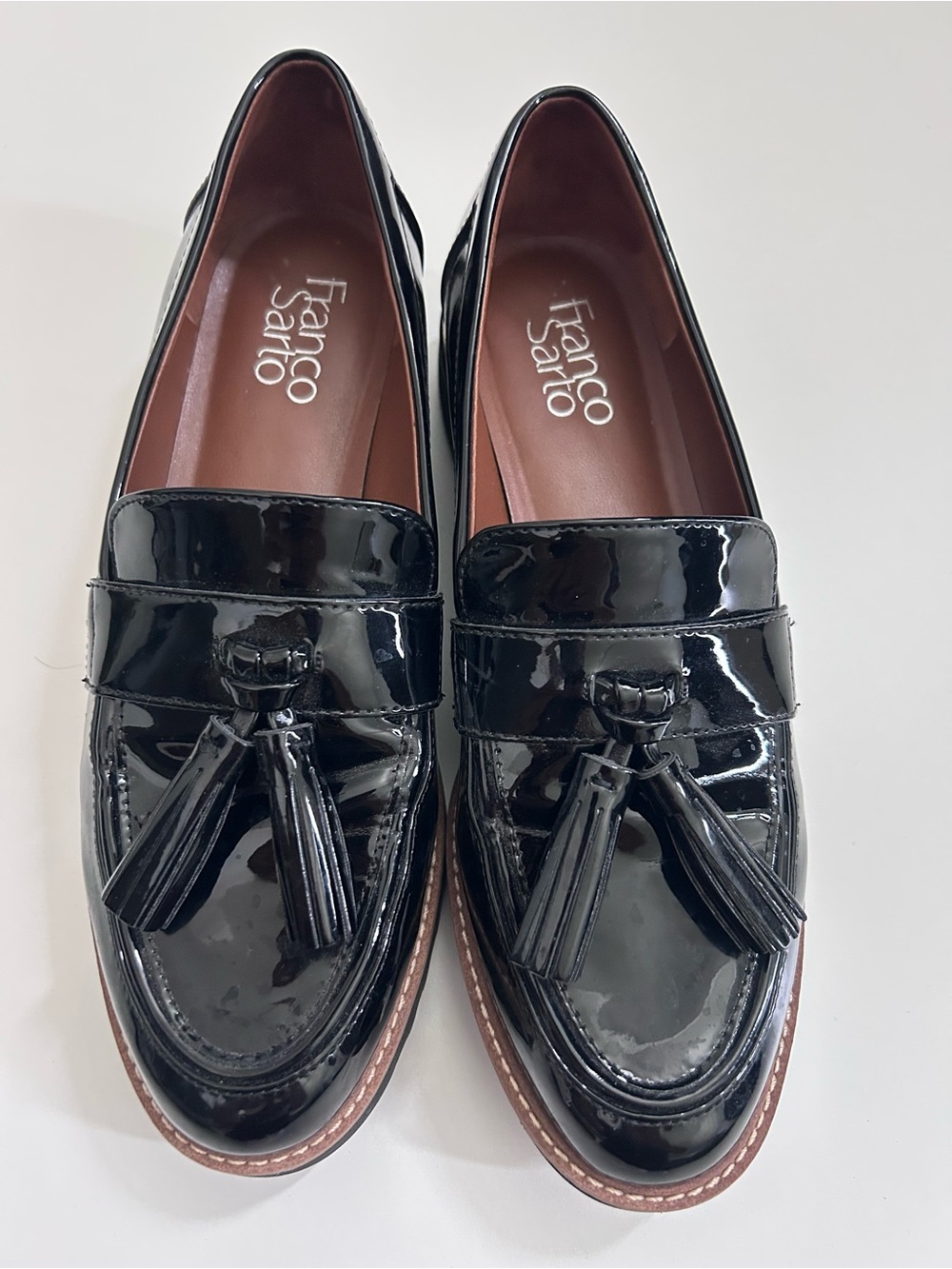 Franco Sarto Black Patent Tassel Loafers